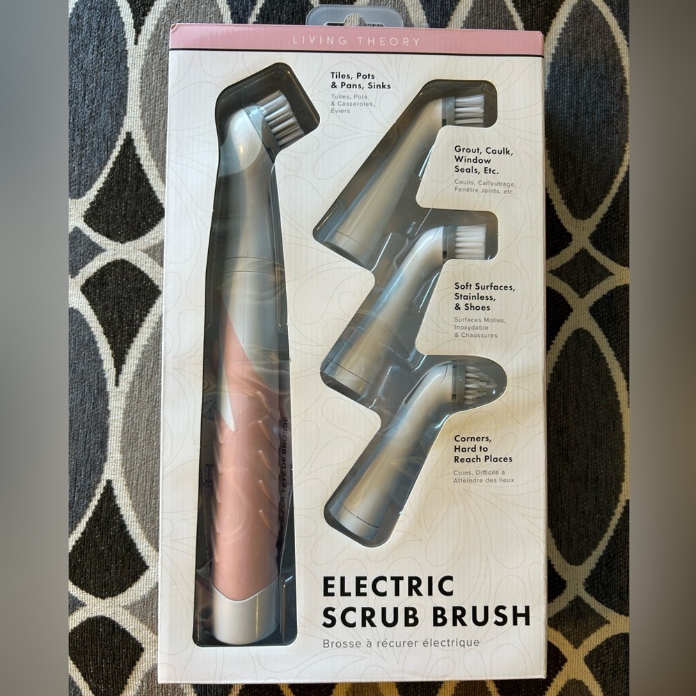 NEW Living Theory Electric Scrub Brush w/ 4 Interchangeable Heads